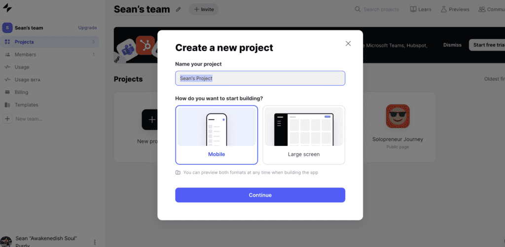 Creating a new glide app