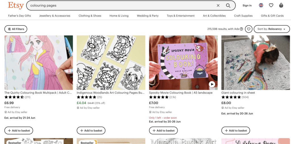 Etsy colouring pages
